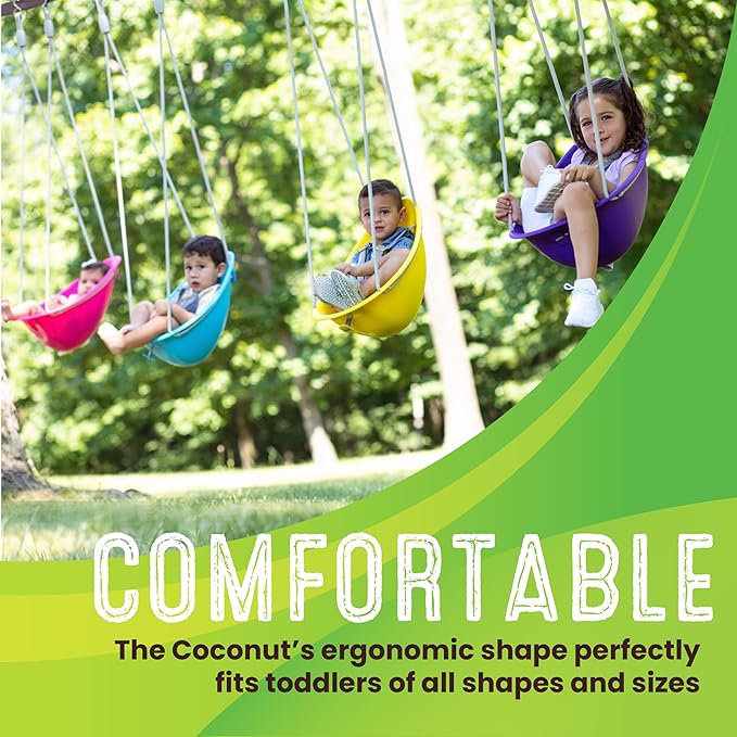 Swurfer Coconut Toddler Swing – Comfy Baby Swing Outdoor, 3- Point Adjustable Safety Harness, Secure, Safe Quick Click Locking System, Blister-Free Rope, Easy Installation, Ages 6-36 Months