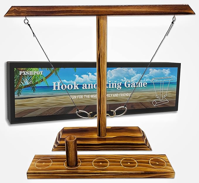 Ring Toss Games for Adults, Indoor Outdoor Yard Games, Patio Decor, Wooden Hook and Ring Game for Bars, Home, Party