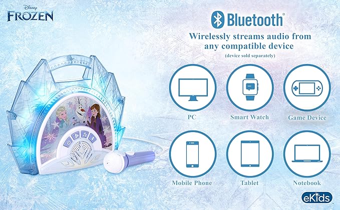 eKids Disney Frozen Karaoke Microphone with Bluetooth Speaker for Fans of Disney Toys, Kids Karaoke Machine with Built in Music
