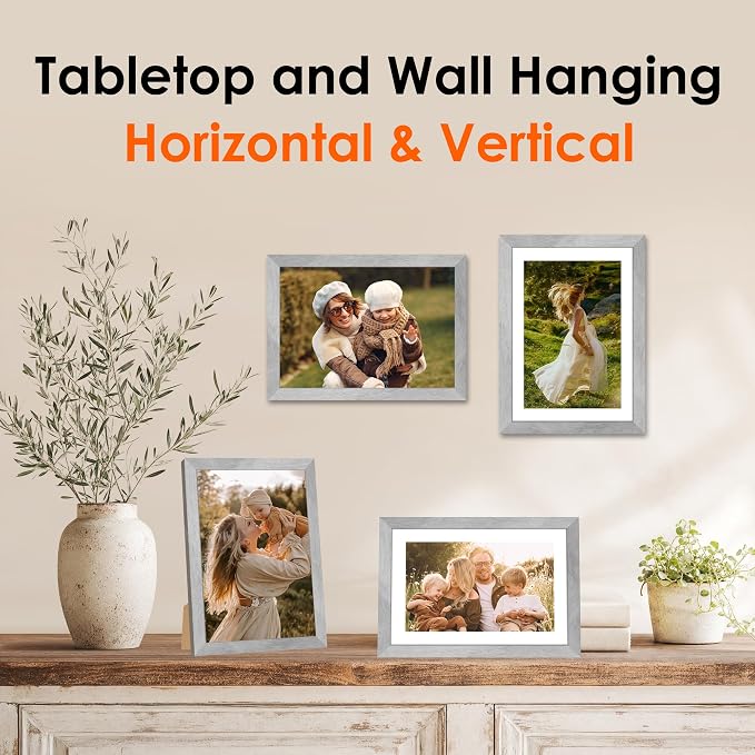 FIXSMITH 5x7 Picture Frame 2 Pack, Marble Gray Photo Frame with HD Plexiglass, Display Pictures 4x6 with Mat or 5x7 Without Mat, Marble Gray Multi Picture Frames Collage for Tabletop or Wall Display