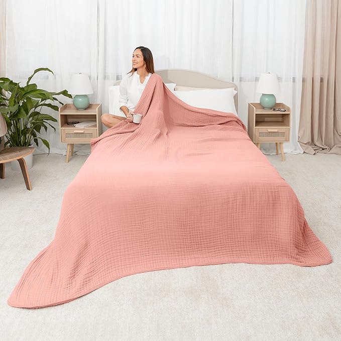 Comfy Cubs Adult Muslin Blanket 108x90” King Swaddle Blankets, Bold Blush | 6 Layer Soft, Breathable & Lightweight Muslin Adult Blanket - Machine Washable & Designed in the US Bedding for All Seasons