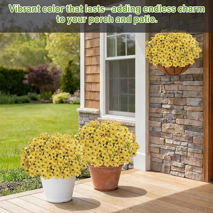 13 Bundles Artificial Flowers for Outdoors Summer Decoration | Silk Realistic UV Resistant Faux Flowers Fake Plants for Outside Planter Porch Yard Patio Garden Home Indoor, Yellow
