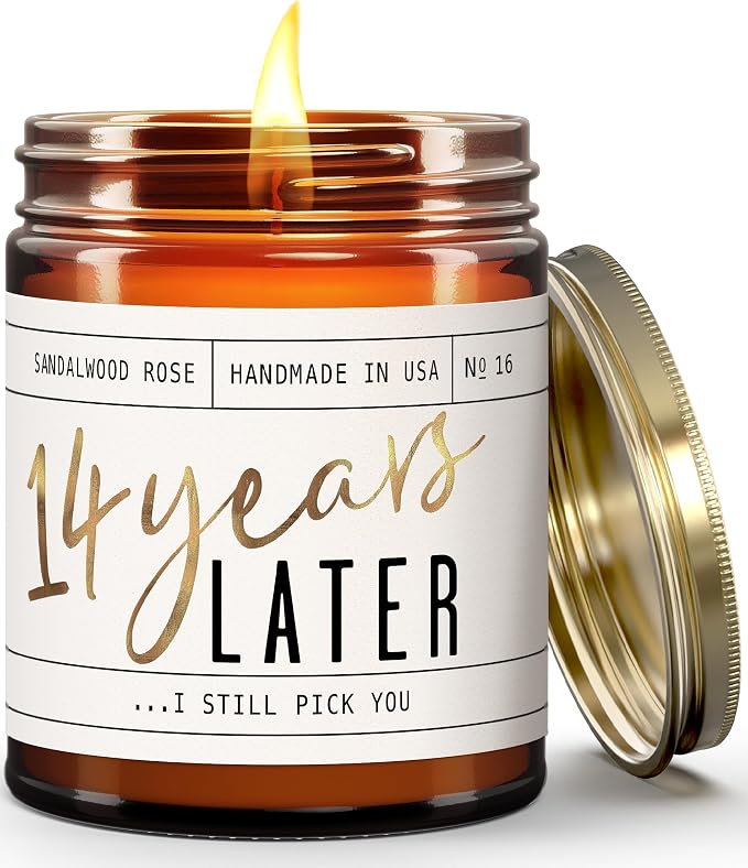 14 Year Anniversary Gift for Her - '14 Year Later' Candle, w/Sandalwood Rose - infused w/Essential Oils I 14th Anniversary Gifts for Wife I 14 Year Wedding Anniversary Gifts I 50Hr Burn I USA Made