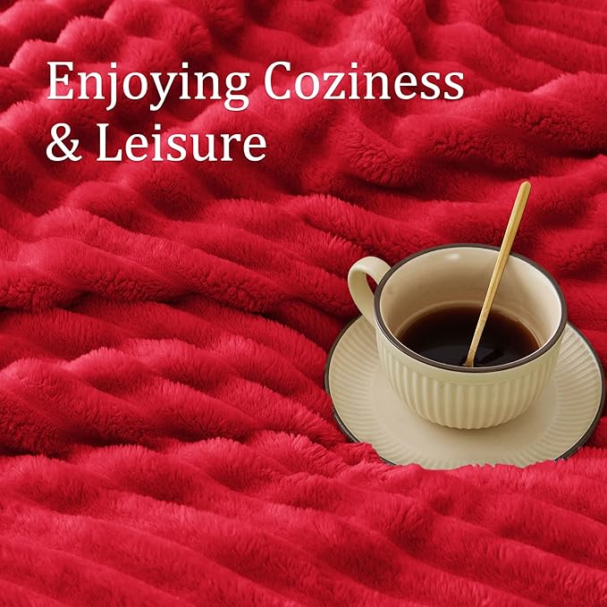BEDELITE Ribbe Blankets Queen Size for Bed, Red, 90"x90" | Ultra-Soft Plush Fleece, Warm Yet Lightweight, Ribbed Texture, Home Decor, Machine Washable, Giftable, All-Season Use