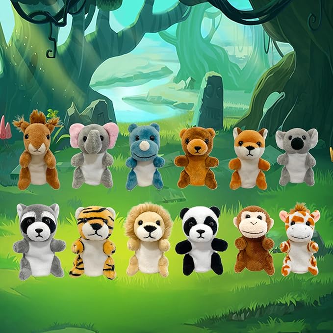 12Pcs Finger Puppet Set Jungle, Soft Plush Toy for Kids Realistic Jungle Plush Animal Finger Puppet Role-Playing Story Finger Puppet Animal Soft Plush Toy for Kids