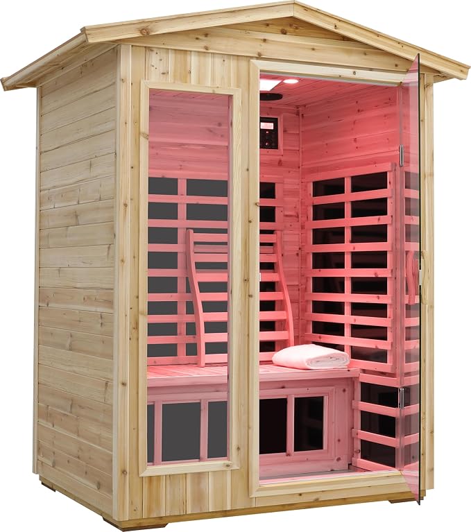 LTCCDSS Full Spectrum Outdoor Infrared Sauna 2 Person, Fir Wood Far Infrared Low EMF Sauna Room for Home, Withstand Outdoor Temp -5℉-104℉| Chromotherapys-Bluetooth Speakers