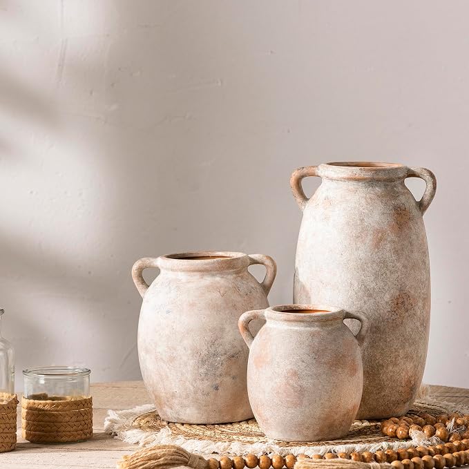 Dobbyby Ceramic Flower Vase 12 inch Farmhouse Rustic Vase Decorative Pottery Terracotta Tall Vases for Home Decor Table Mantle Fireplace Living Room Bathroom Wedding Centerpiece (Large-Terracota)