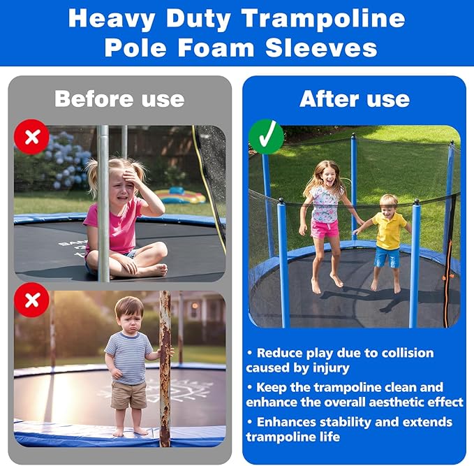 U0U 35.4 Inch Trampoline Pole Covers,Blue Trampoline Pole Foam Covers Replacement,1.26 Inch Diameter Foam Sleeves for Kids Trampoline Accessories Safety Protection
