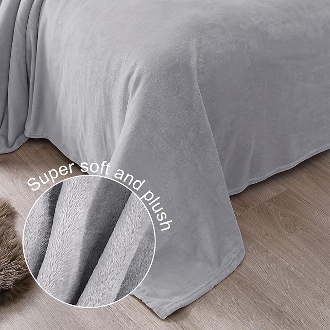Exclusivo Mezcla Soft Fleece Blanket King Size for Bed, Light Grey | 104x90 Inches, Double-Sided Brushed Flannel, Lightweight Plush Cozy Blanket for Home Decor, All Season, Machine Washable