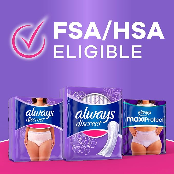Always Discreet Adult Incontinence Pads for Women, Drier, 6 Drop Long Length, Extra Heavy Absorbency, Pads for Bladder Control Management, Bladder Leaks, & Postpartum Pads, 60ct