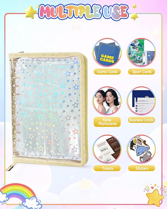 4 Pocket Card Binder with 20 Stickers, A5 Kpop Photocard Binder for 400 Cards, Trading Card Binder, Card Collection Binder, Cute Mini Card Binder for Gifts