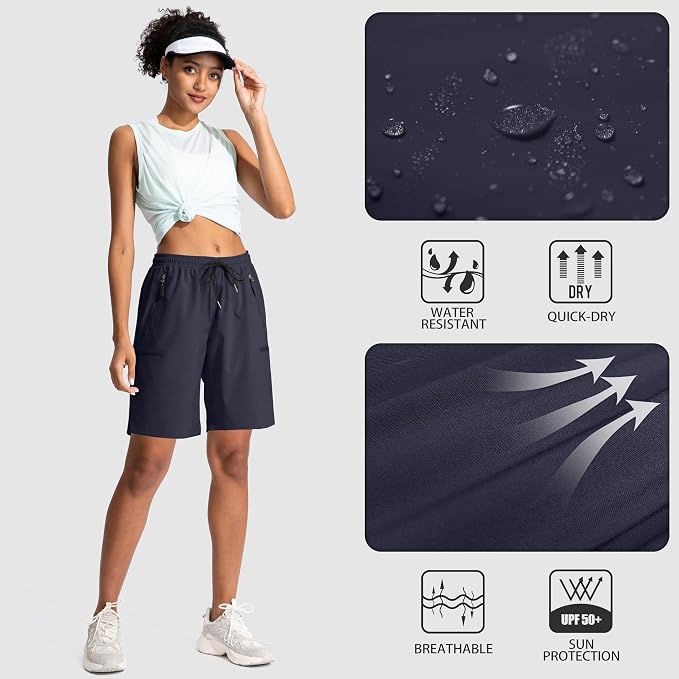 SANTINY Women's 5''/ 7''/9'' Hiking Cargo Shorts Quick Dry Lightweight Summer Shorts for Women Athletic Golf Zipper Pockets
