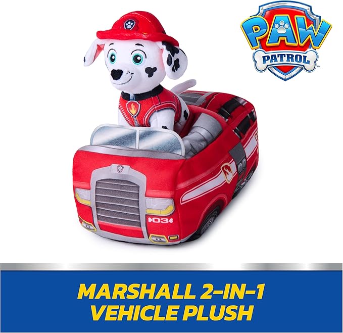 Paw Patrol Marshall 2-in-1 Vehicle Plush, 6-Inch Stuffed Animal with 8-Inch Plush Toy Firetruck, Kids Toys for Boys and Girls Ages 3 and Up