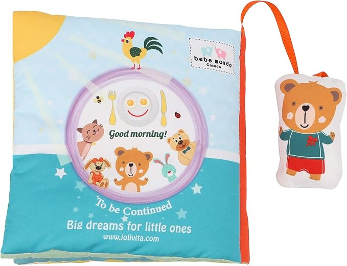 bebe mondo Teddy Bear Tummy Time Toy with Mirror, Soft Crinkle Books for Babies 0-3-6-12 Months, Infant Sensory Toy, Baby Mirror Toy,Touch and Feel Cloth Easter Gift for Newborns,1-2 Year Old-Morning