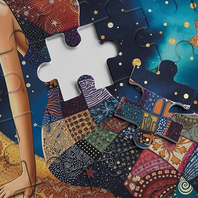 Pretty Women Patch Puzzles for Adults 1000 Pieces, Beautiful Quilt Sewing Art Challenging Jigsaw Puzzles, Colorful Moon Stars Aesthetic Impossible Hard Difficult Puzzle