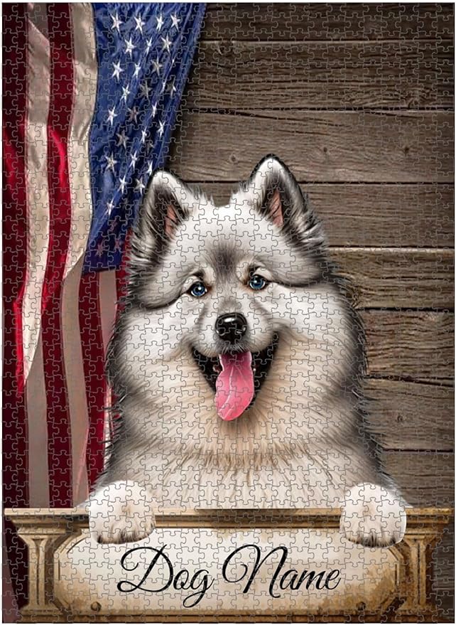 Custom Wooden Jigsaw Puzzles with Your Dog's Name on Wolf Spitz Art Print - 300 500 1000PCS Puzzles Game and Home Wall Decor