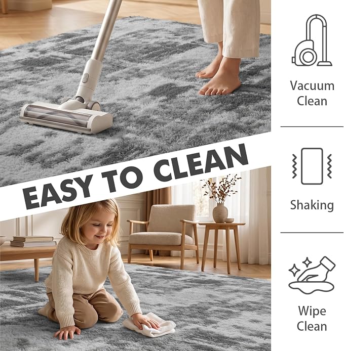 9x12 Ft Extra Large Shag Rugs for Living Room, Ultra Soft Fluffy Furry Area Rugs for Bedroom Indoor Floor, Aesthetic Carpet for Kids Home Decor (Grey)