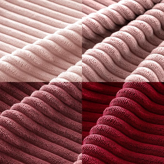 MIULEE Soft Corduroy Decorative Throw Pillow Covers Pink Series 18x18 | Set of 4, Shabby Chic Romantic Decor, Warm Red Pink Palette, Boho Farmhouse Cushion Covers for Couch Bed Sofa Living Room
