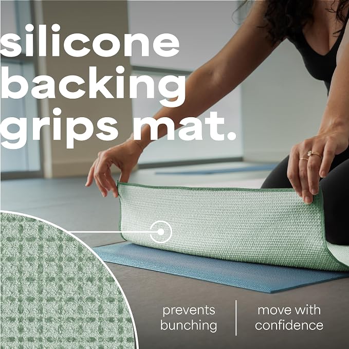 S&T INC. Aura Yoga Mat Towel with Non-Slip Grip, Enhanced Silicone Grip, Soft and Absorbent for Gym, Pilates, and Hot Yoga Mat, 1 Pack, 24 inches x 72 inches, 340GSM, Sage Green