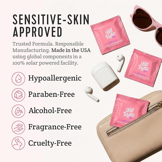 Stall Mates Wipes Feminine Fresh - Flushable | Individually Wrapped Cleansing Travel Friendly PH balanced Unscented with Sunflower, Rosemary and Aloe (90 on-the-go singles) BULK PACK