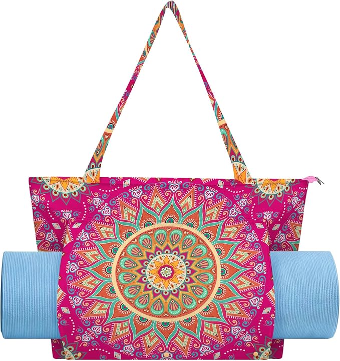 Mandala Yoga Mat Bag Large Yoga Bags and Carrier Fits All Your Stuff Yoga Tote Bags with Zipper Pocket Pilates Bag