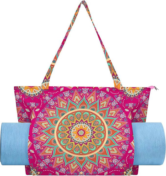 Mandala Yoga Mat Bag Large Yoga Bags and Carrier Fits All Your Stuff Yoga Tote Bags with Zipper Pocket Pilates Bag