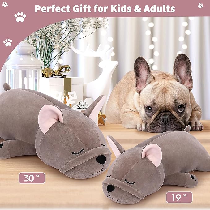 Auspicious beginning 19'' Large French Bulldog Plush Stuffed Animal- French Bulldog Dog Plush Pillow Plushies, Big Sleeping Body Pillow Dog Plushie Toy, Christams Birthday Gifts for Kids Girls Boys
