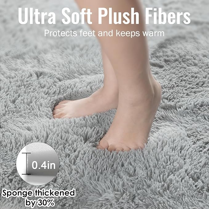 PAGISOFE Grey Runner Rugs for Hallway 2x6 Ft, Super Soft Fluffy Rug Home Decor Aesthetic, Fuzzy Plush Long Bedside Rugs, Plush Shag Carpet for Bedroom, Kids Room, Teen Dorm Nursery Room Decor