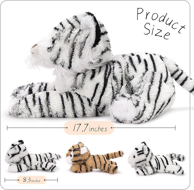 MaoGoLan 4Pcs White Tiger Stuffed Animals, 17.7 inches Large Tiger Plush Toy Set, Stuffed Mommy Tiger with 3 Cubs, Gifts for Boys Girls, Birthday Christmas Festive Decor