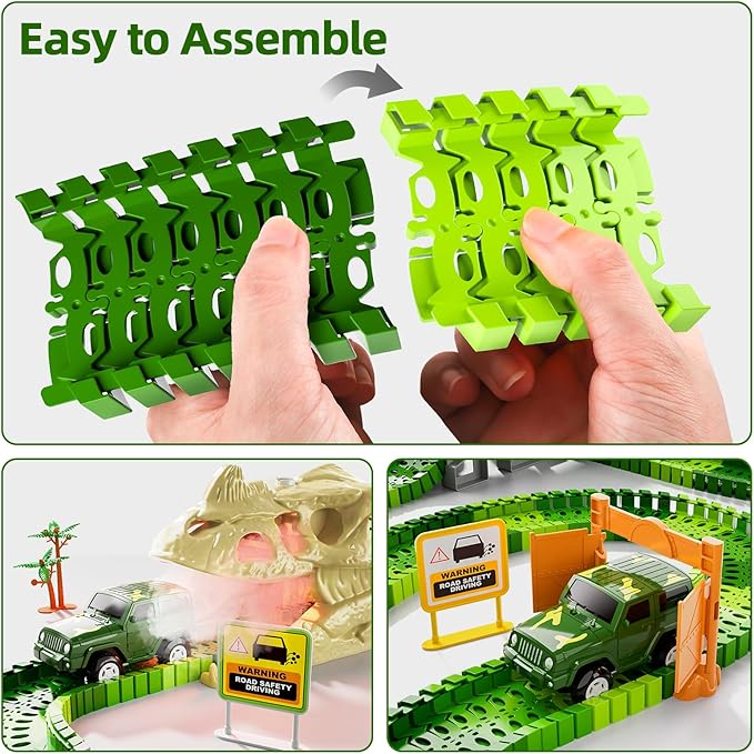 iHaHa 249 PCS Dinosaur Toys Race Car Track, Toys for Kids Toddler Boys Ages 2-4 3-5 4-6, Kids Race Tracks with Light, Sound & Spray, Birthday Dinosaur Gifts for 2 3 4 5 Year Old Boys