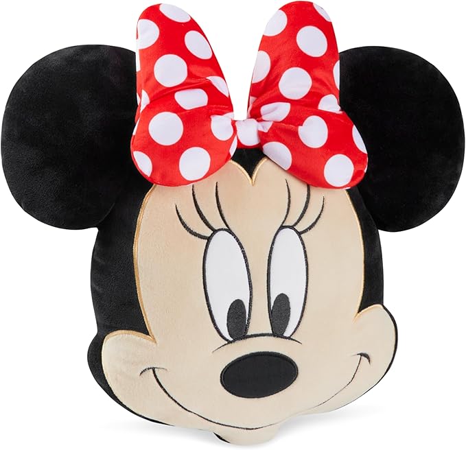 Disney Stitch 3D Plush Cushions for Bed Travel, Cute Cuddle Pillow Stuffed Character Pillow, Bedroom Accessories, Room Decor, Gifts for Kids (Black Minnie, L14.56 x W13.77)