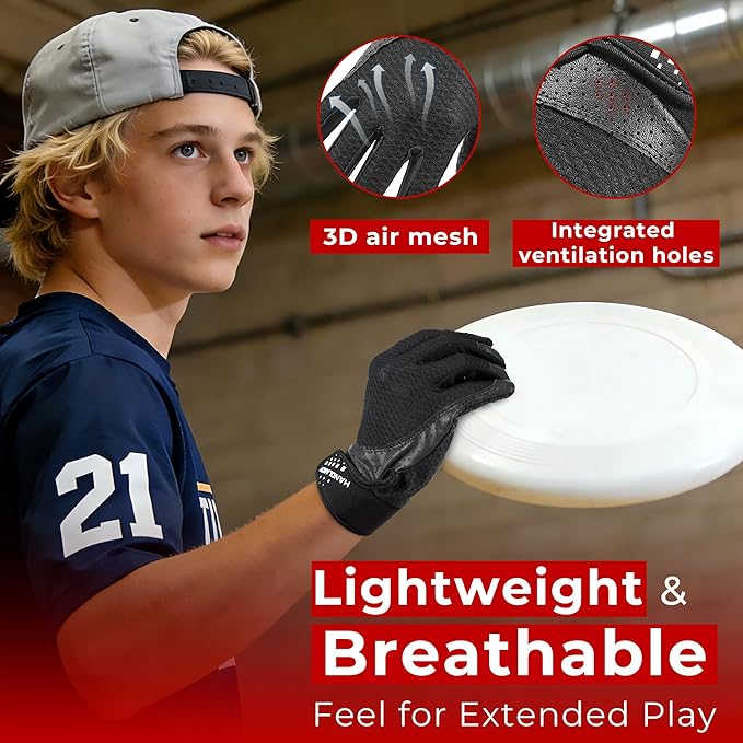 HANDLANDY Ultimate Frisbee Gloves – Flying Disc Gloves for Adults and Youth with Consistent Grip, Lightweight Breathable Fit, Perfect for Throws, Catches, and Disc Sports