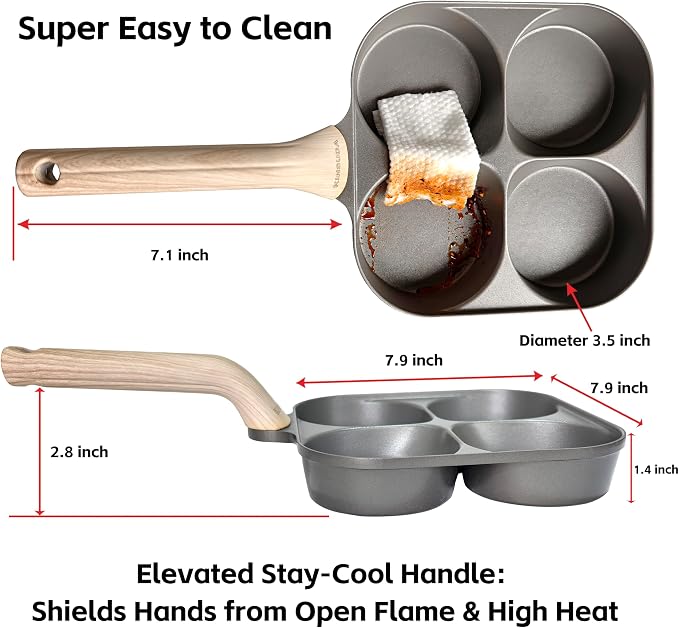 4-Cup Divided Titanium Nonstick Egg Skillet, 4-In-1 Breakfast Pan for Eggs, Pancakes, Crepes, Patties & Omelettes, Induction & Gas Compatible, PFOA/PTFE Free