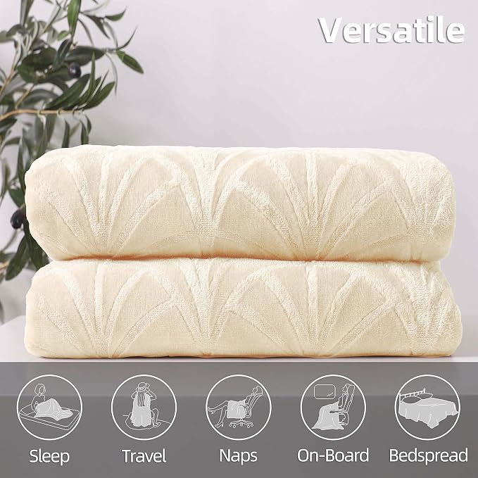 Whale Flotilla Soft Flannel Fleece Twin Size Blanket for Bed, Ivory | Cozy Lightweight Breathable Coverlet, Plush Fluffy Bedspread, Vintage Pattern Decorative Blanket for Dorm, All Season 60"x80"
