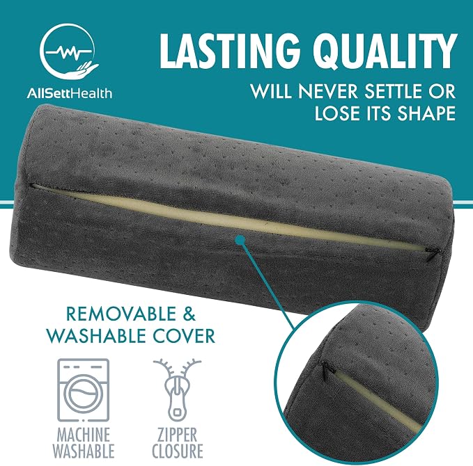 AllSett Health Round Cervical Roll Cylinder Bolster Pillow with Removable Washable Cover, Ergonomically Designed for Head, Neck, Back, and Legs, Grey | 13"X 5"