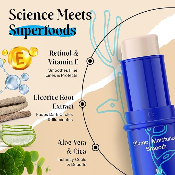 2 Pk 20g Under Eye Balm Stick Hydrating | 0.7 Oz Moisturizing Under Eye Brightener Stick w/Retinol, Aloe Vera, Vit E | Plumps, Hydrates & Reduces Dark Circles & Puffiness | Korean Skincare Inspired