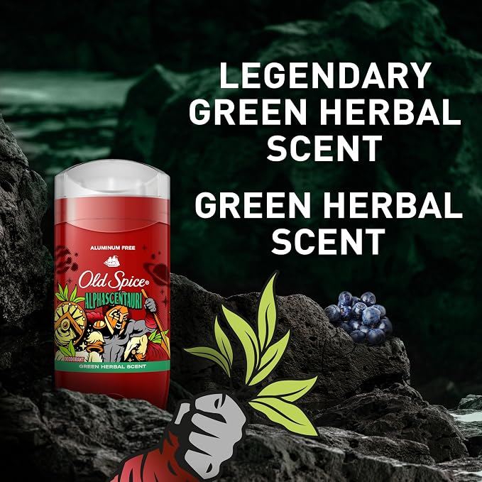 Old Spice Aluminum Free Deodorant for Men, 24/7 Odor Protection, 24/7 Freshness & Lasting Scent, Goes on Clear, Alphascentauri with Green Herbal Scent, 3.0 oz