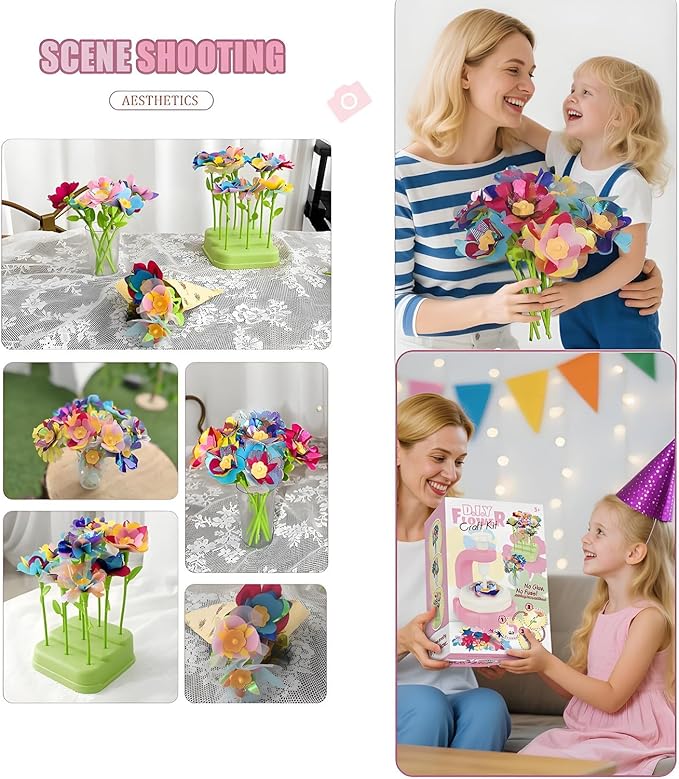 Toys for 4 5 6 7 8 12 Year Old Girl Christmas Birthday Gift Ideas, DIY Flower Bouquet Arts and Crafts Supplies Kit for Kids Learning Activities Ages 4-8-12, Summer Toys Set Toddler