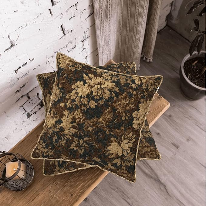 Neutral Flowers Dark Brown Soft Velvet Throw Pillow Covers Set of 2 Boho Vintage Abstract Floral Decorative Pillow Covers 16x16 Inch Retro Bohemian Pillow Case For Sofa Couch Farmhouse Home Decor