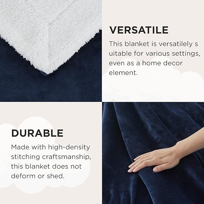 Bedsure GentleSoft Sherpa Fleece Twin Size Blanket for Couch, Non-Heated, Thick and Warm Throw for Women and Men, Soft Fuzzy Plush Heavy Twin Blanket for Winter, Navy, 60x80 Inches