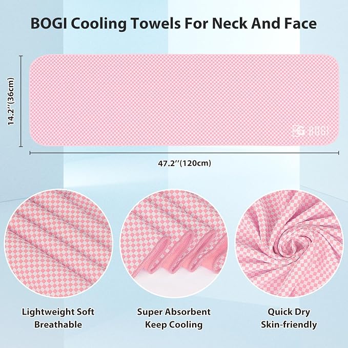 BOGI Cooling Towels for Neck and Face, Soft Breathable Cool Towel for Instant Cooling Stay Cool for Yoga, Sport, Gym, Camping, Running & More Activities