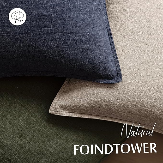 Foindtower Set of 2, Decorative Linen Solid Throw Pillow Covers Soft Accent Cushion Euro Case Boho Farmhouse Pillowcase for Chair Couch Sofa Bedroom Living Room Home Decor 22 x 22 Inch Natural Linen