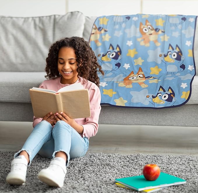 Jay Franco Kids Plush Throw Blanket – Soft & Cozy Fleece Throw for Bedroom & Couch Décor, Official Licensed Product, Blue - Bluey, 40x50 - Travel Blanket