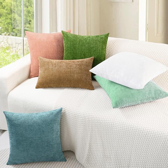 CaliTime Decorative Couch Throw Pillow Covers 16 X 16 Inches Grey Green | Pack of 2, Cozy Chenille Cushion Cases for Sofa Bed Living Room Farmhouse Home