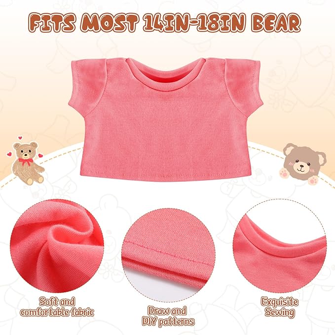 Skylety 6 Pcs Bear Clothes Basic Tee Shirt Classic Stuffed T Shirt Plush Crew Neck for Stuffed Bears Doll with 14 - 18 Inch, Bear Not Included(Multicolor)