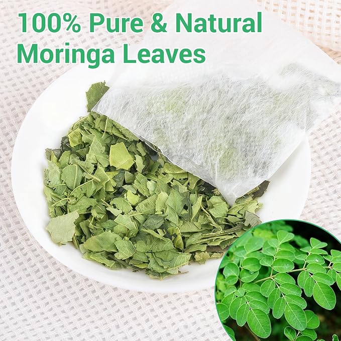Moringa Tea, 100% Pure & Natural Moringa Leaves Herbal Tea Bags, Supporting Digestion & Immune System, Additive Free, Sugar Free, Non-GMO (50 Bags/1 Pack)