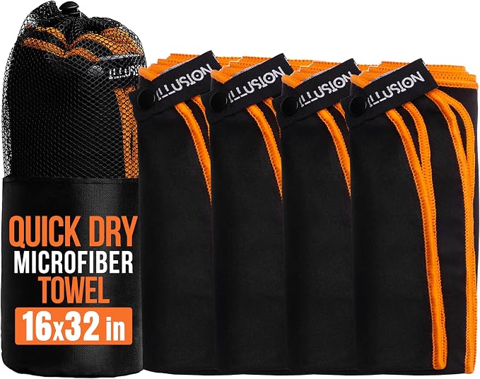 illusion Small Microfiber Gym Towels for Men and Women Active Sports (32" L x 16''W)-Lightweight Quick Dry Gym Towel for Sweat-Workout Towels Ideal for Yoga, Camping, Running, and Outdoor Activities