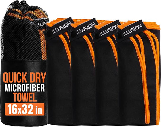 illusion Small Microfiber Gym Towels for Men and Women Active Sports (32" L x 16''W)-Lightweight Quick Dry Gym Towel for Sweat-Workout Towels Ideal for Yoga, Camping, Running, and Outdoor Activities