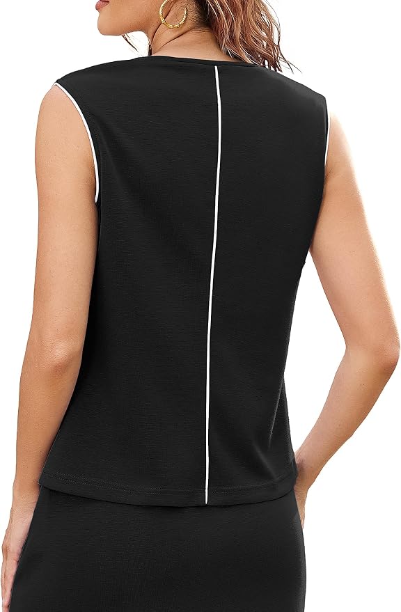 Womens 2 Piece Skirt Sets Summer Sleeveless Travel Outfit | Color Block Tennis Skort Sets, Built-In Shorts with Pockets, Aiportl Vacation Athletic Matching Sets