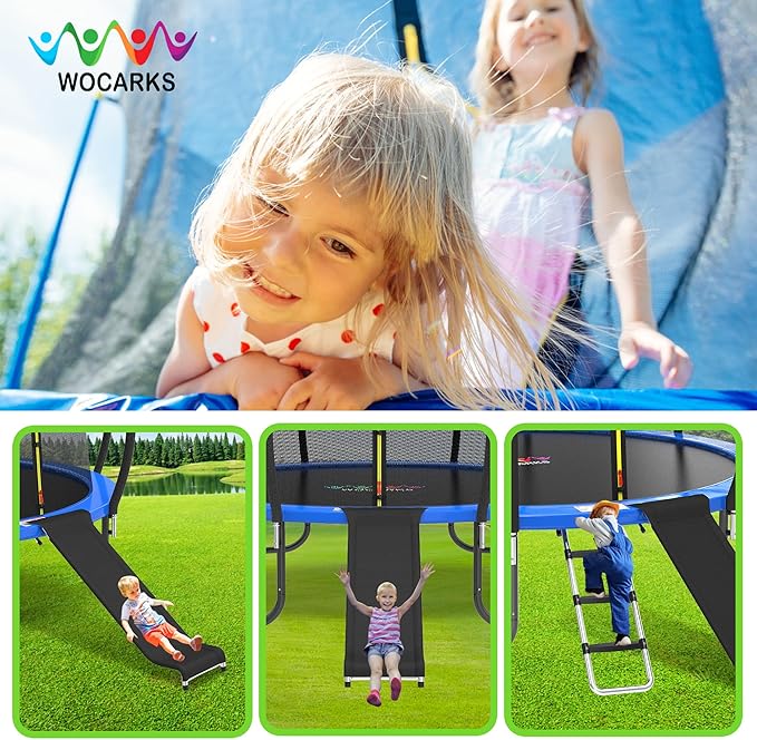 Trampoline Ladder and Slide Kit - Universal 3 Steps Stair Slide with Buffer, Easy to Climb Trampoline Accessories for Kids, Replacement Parts & Attachmentfor 10 12 14 15ft Trampolines (Silver)